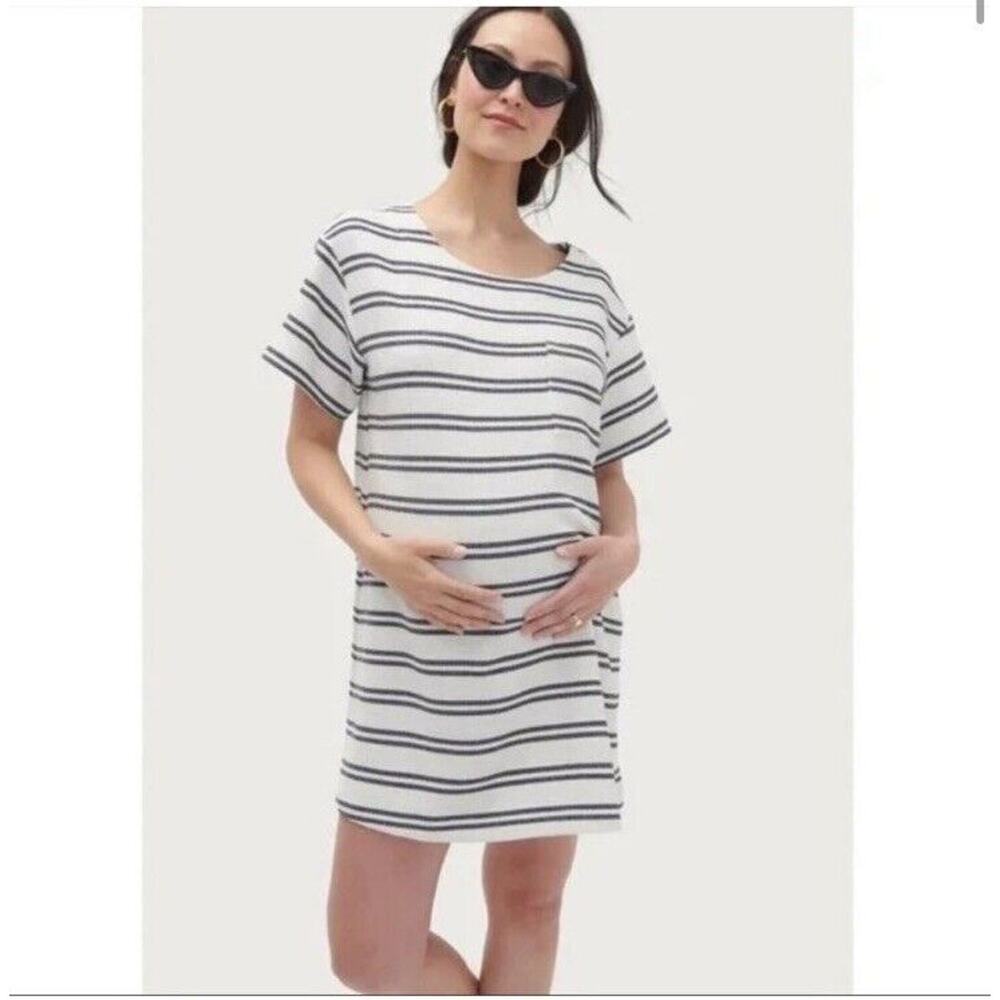 Hatch Maternity Sz 1 S Isa Striped Mini Nautical Shirt Dress